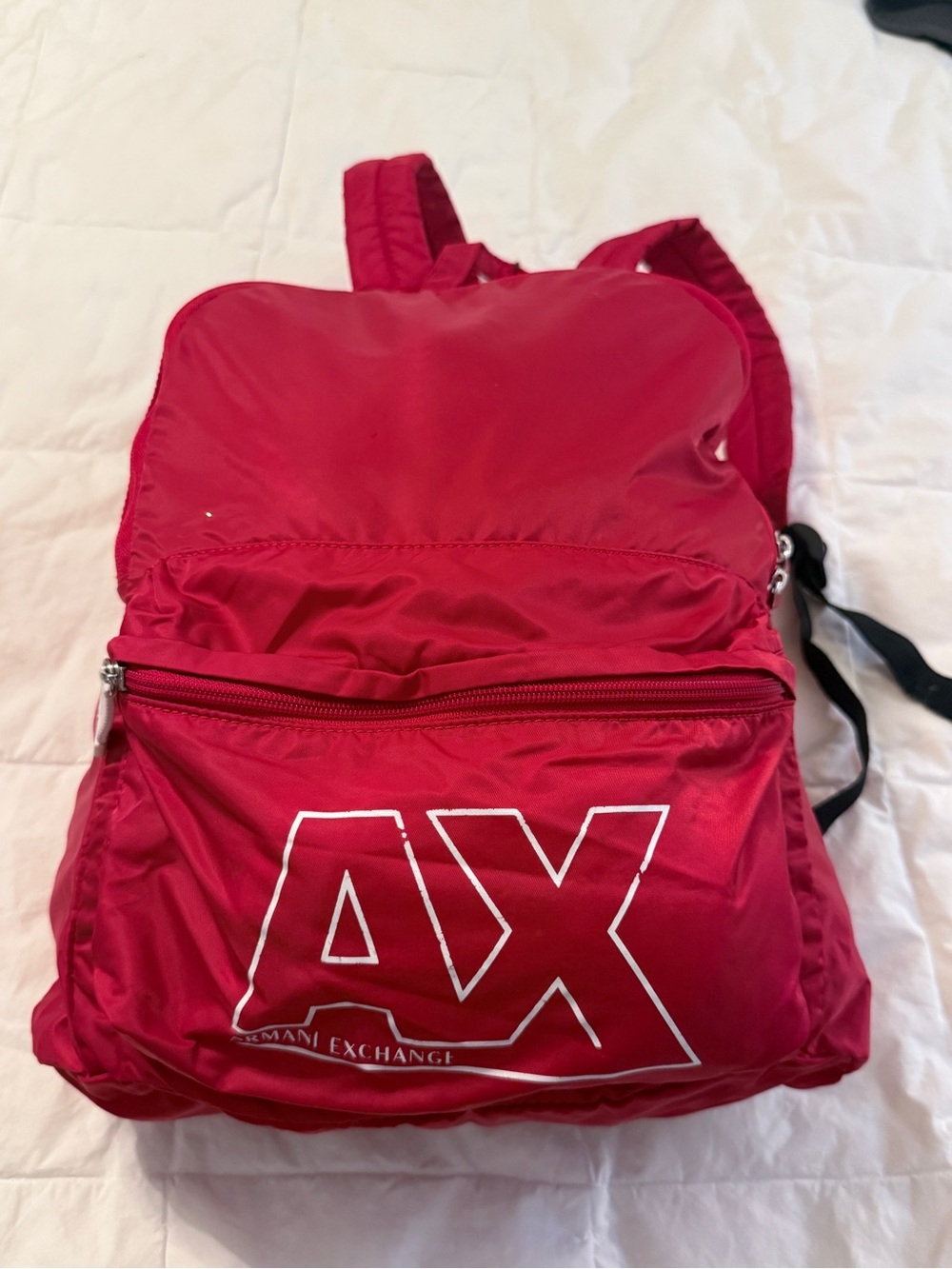 Armani Exchange A|X Lightweight Red Nylon Backpack | Big Logo Zip Daypack